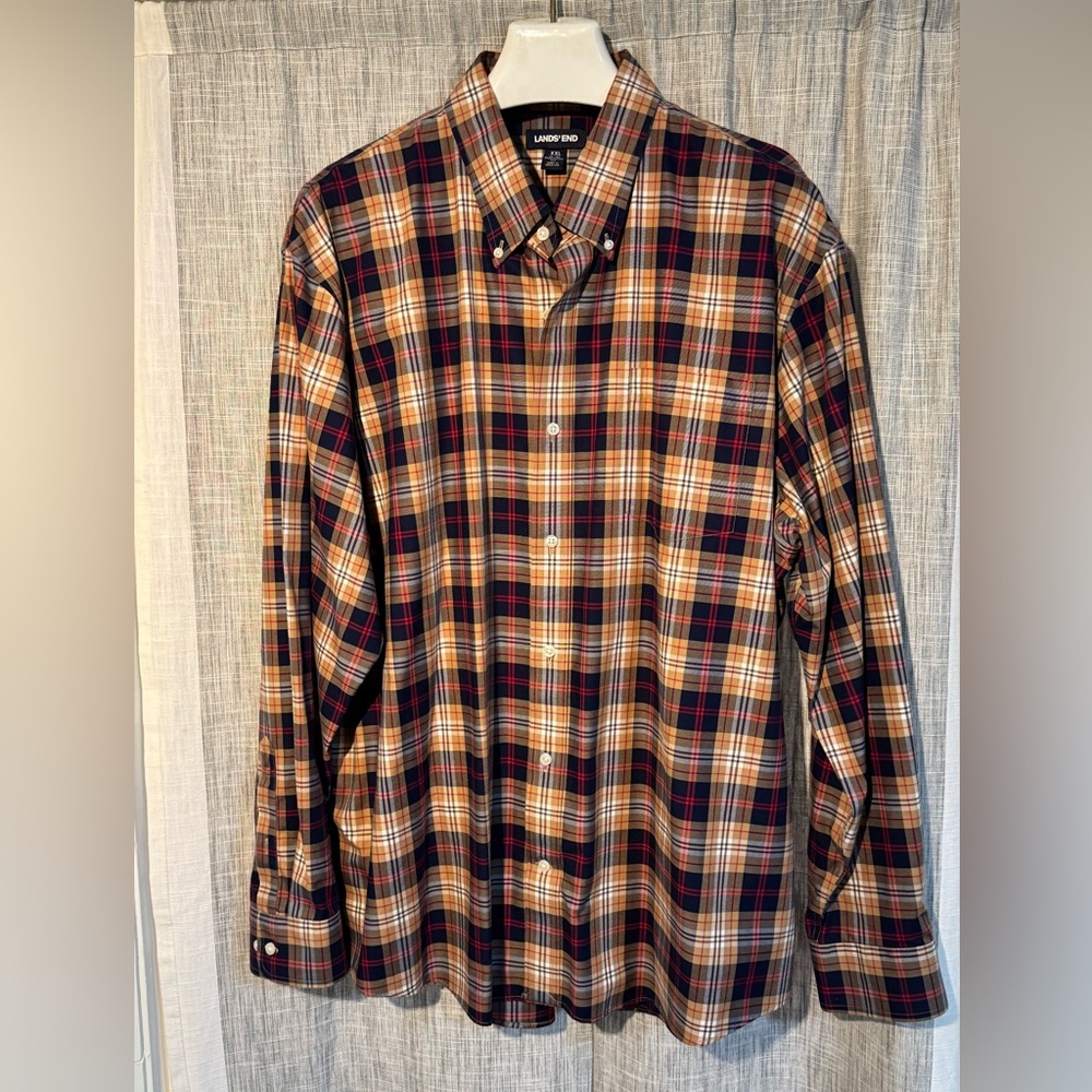XXL, No Iron, Lands' End Men's Multicolor Plaid Shirt